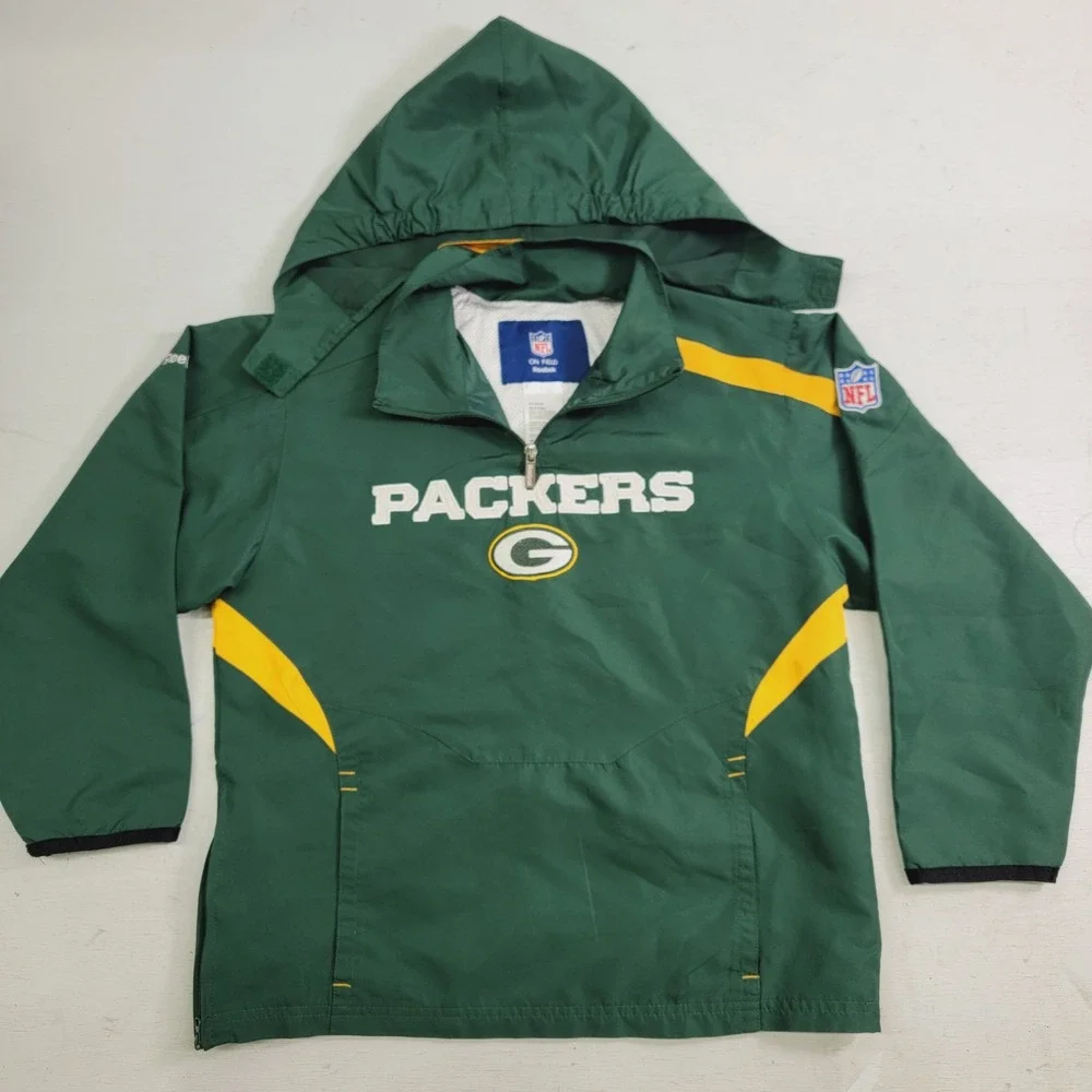 Green Bay Packers Jacket Youth Boys Sz M (12-14) Reebok NFL Windbreaker‎ Jacket